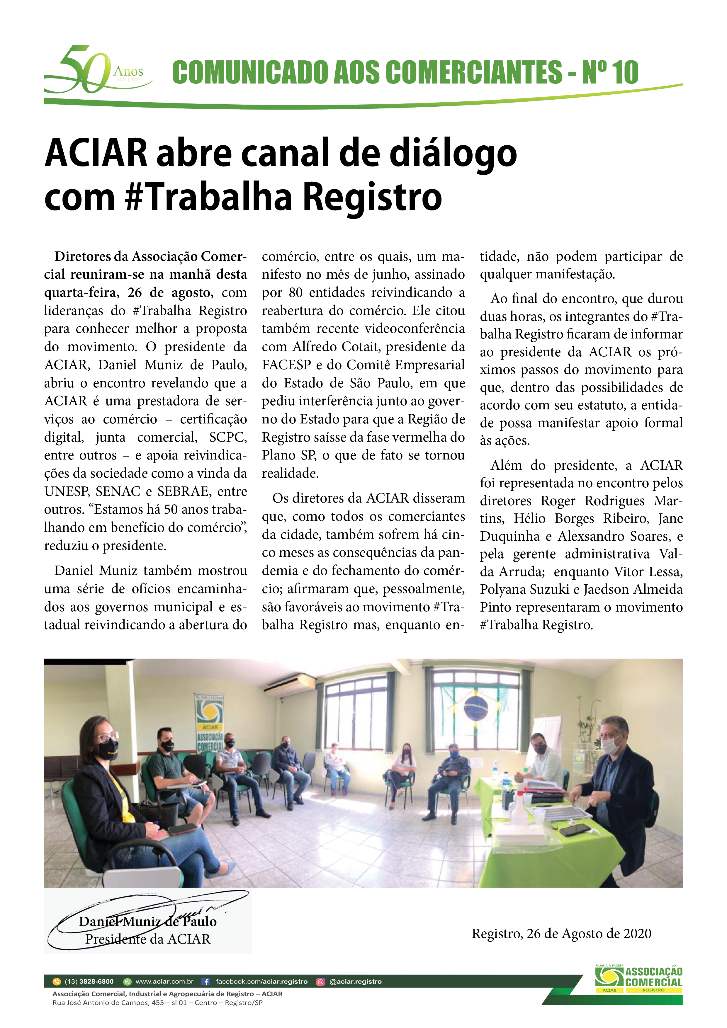 ACIAR abre canal de diálogo com #Trabalha Registro