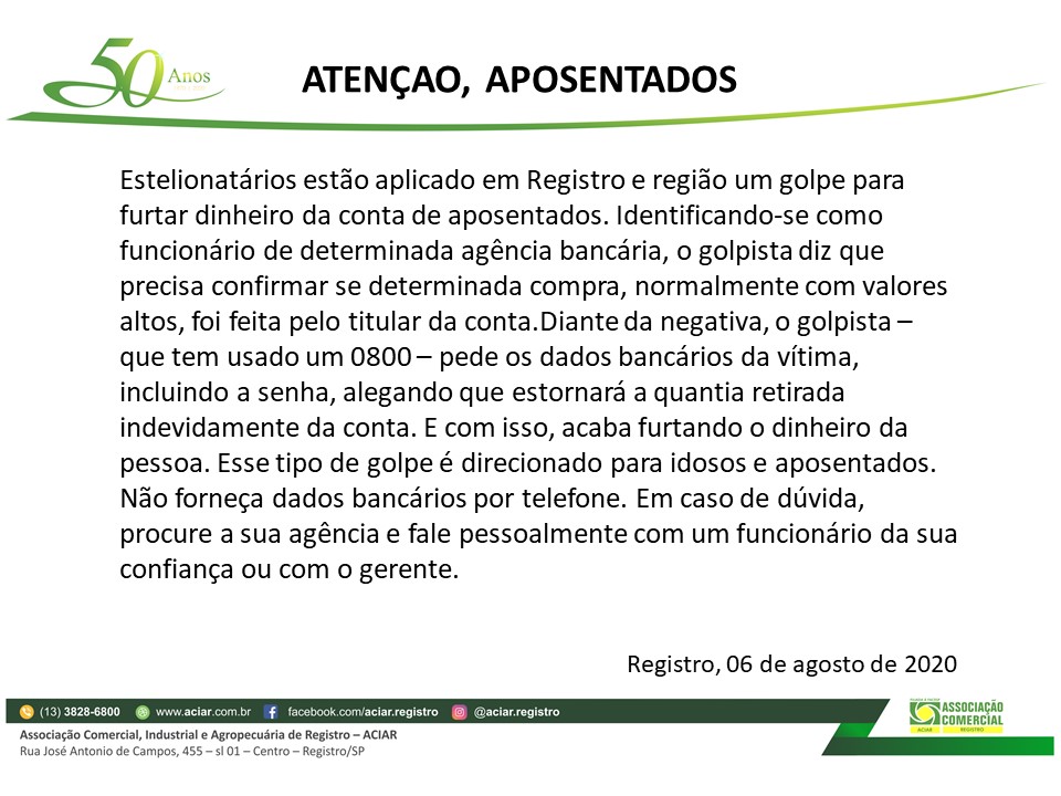 ATENÇÃO, APOSENTADOS